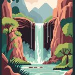Premium Vector _ Waterfall forest nature tropical background jungle wallpaper