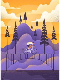 illustrator character cycling on a bridge